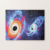 Retro Sinaasappel Rood en Blauw Sterrenstelsels in Legpuzzel (Horizontaal)