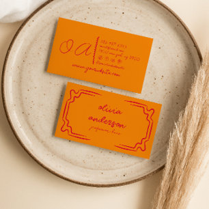 Retro Sinaasappel Rood Handgeschreven Drawn Unique Visitekaartje