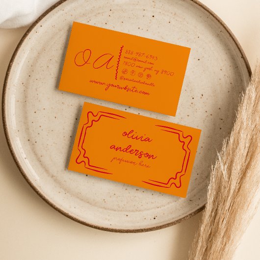 Retro Sinaasappel Rood Handgeschreven Drawn Unique Visitekaartje