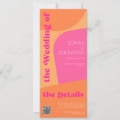 Retro sinaasappel roze abstract bruiloft rsvp deta kaart (Voorkant)