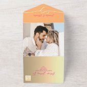 Retro Sinaasappel Roze Bruiloft All In One Uitnodiging (Buitenkant)