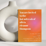 Retro Sinaasappel Roze Gradient Unique Bat Mitzvah Kaart<br><div class="desc">Retro Sinaasappel Roze Gradient Unieke Bat Mitzvah Invitation</div>