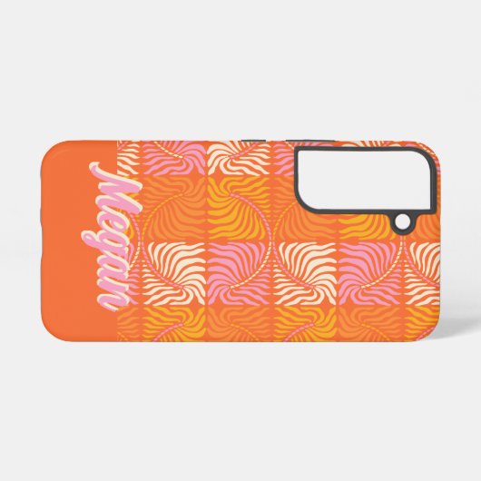 Retro Sinaasappel Roze Groovy Psychedelic Geperson Samsung Galaxy Hoesje (Achterkant horizontaal)