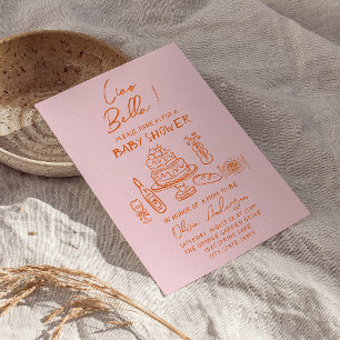 Retro Sinaasappel Roze Hand getekend Italiaans Bab Kaart