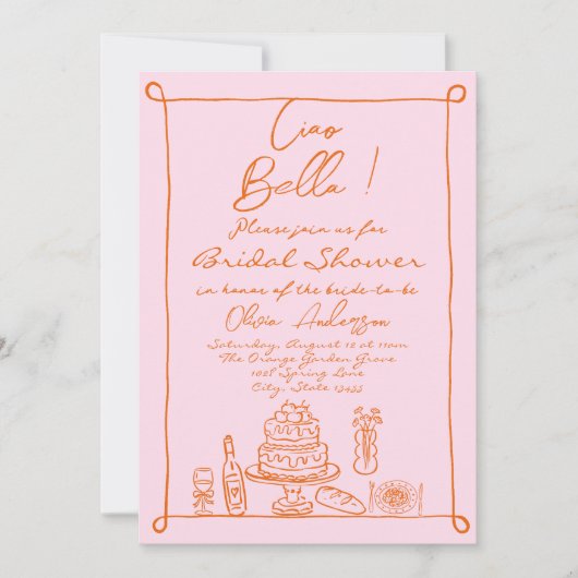 Retro Sinaasappel Roze Hand getekend Italiaans Vri Kaart (Voorkant)