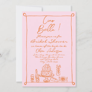 Retro Sinaasappel Roze Hand getekend Italiaans Vri Kaart