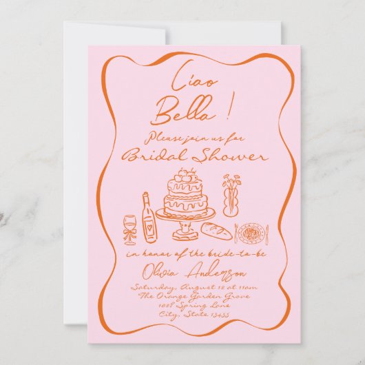 Retro Sinaasappel Roze Hand getekend Italiaans Vri Kaart (Voorkant)