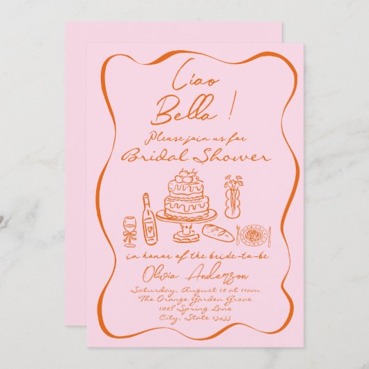 Retro Sinaasappel Roze Hand getekend Italiaans Vri Kaart (Voorkant / Achterkant)