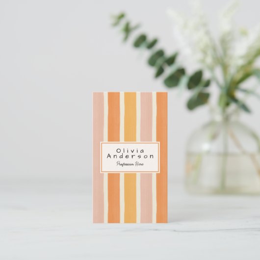 Retro Sinaasappel Roze Hand Getrokken Strepen Tren Visitekaartje (Staand voorkant)