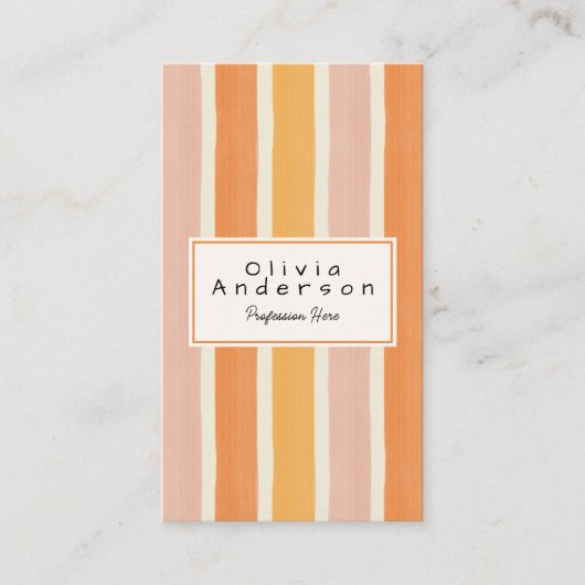 Retro Sinaasappel Roze Hand Getrokken Strepen Tren Visitekaartje (Voorkant)