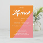 Retro Sinaasappel Roze Kleur Blok Bruiloft Casual Kaart (Staand voorkant)