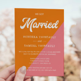 Retro Sinaasappel Roze Kleur Blok Bruiloft Casual  Kaart