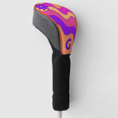 Retro Sinaasappel Roze & Paarse Golven Monogram Golfheadcover (Schuin)