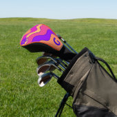 Retro Sinaasappel Roze & Paarse Golven Monogram Golfheadcover (Insitu)