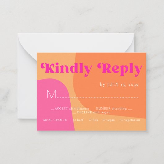 Retro sinaasappel roze vet typografie bruiloft RSV Notitiekaartje (Voorkant)