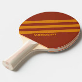 Retro Sinaasappel Rust Drie Strepen Met Naam Tafeltennisbatje (Voorkant Gekanteld)