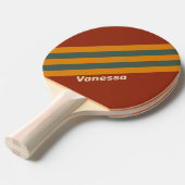 Retro Sinaasappel Rust Stripes met Naam Tafeltennisbatje (Voorkant Gekanteld)