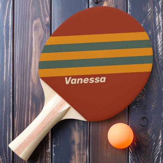 Retro Sinaasappel Rust Stripes met Naam Tafeltennisbatje