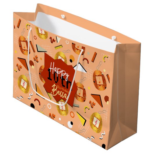 Retro Sinaasappel Tamagotchi Verjaardag Groot Cadeauzakje (Voorkant Gekanteld)