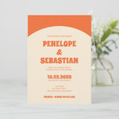 Retro Sinaasappel Terracotta Groovy Foto Bruiloft Kaart (Staand voorkant)