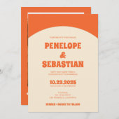 Retro Sinaasappel Terracotta Groovy Foto Bruiloft Kaart (Voorkant / Achterkant)
