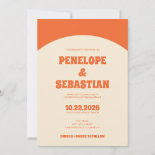 Retro Sinaasappel Terracotta Groovy Foto Bruiloft Kaart