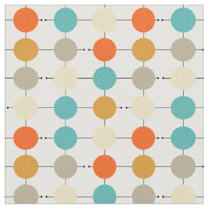 Retro Sinaasappel Turquoise Tan Cream Circles MCM Stof
