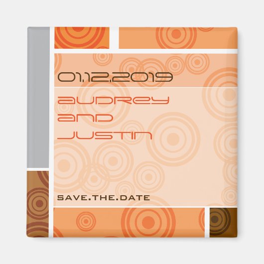 Retro Sinaasappel van de Blokken van Cirkels Magneet (Voorkant)