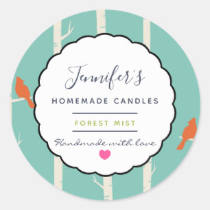 Retro Sinaasappel Vogels op Berkenbomen Kaarsenzee Ronde Sticker