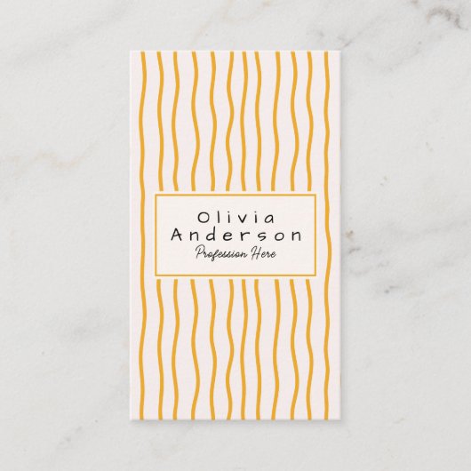 Retro Sinaasappel Wavy Stripes Trendy Boho Funky M Visitekaartje (Voorkant)