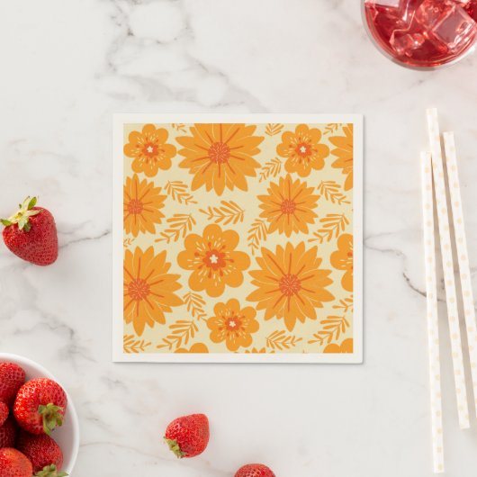 Retro Sinaasappel Wildflower Tuin Bloemenpatroon Servet (Insitu)