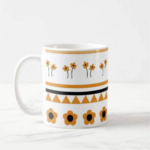Retro Sinaasappel Zwart Bloemen Bold Y2K Herfst &  Koffiemok