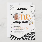 Retro Sinaasappel Zwart Een Spooky Dude 1e Verjaar Kaart (Voorkant)