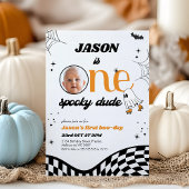 Retro Sinaasappel Zwart Een Spooky Dude 1e Verjaar Kaart