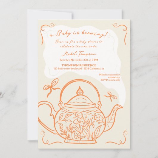 Retro sinaasappels strikken theepot baby is brouwe kaart (Voorkant)