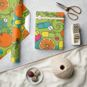 Retro-Sinaasappels voor de gezondheidszorg en de a Cadeaupapier