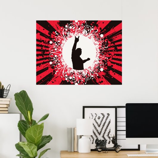 Retro Singer Red en Black Poster (Thuiskantoor)