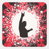 Retro Singer Red en Black Square Sticker (Voorkant)