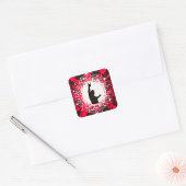 Retro Singer Red en Black Square Sticker