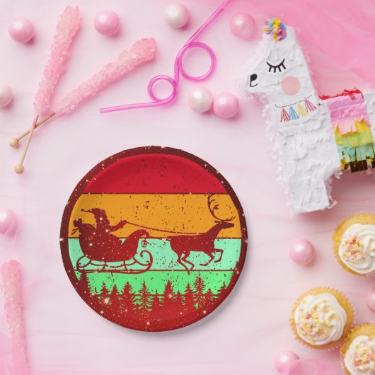 Retro  Sint Sinterklaas Reindedarm 7 inch Papieren Bordje (Feest)