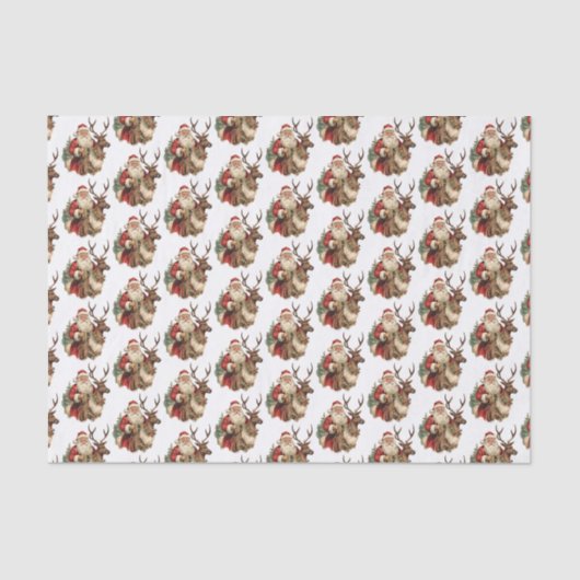 Retro Sinterklaas en Rendier Kerstpatroon Tissuepapier (Voorkant)