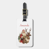 Retro Sinterklaas en rendieren Kerstmis Bagagelabel (Voorkant verticaal)