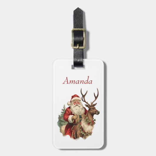 Retro Sinterklaas en rendieren Kerstmis Bagagelabel (Voorkant verticaal)