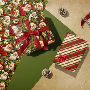 Retro Sinterklaas Gezichten en Holly Inpakpapier Vel