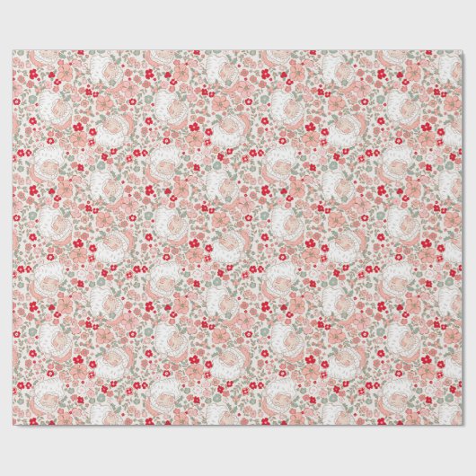 Retro  Sinterklaas Kerstmis Bloemen Cadeaupapier (Vlak)