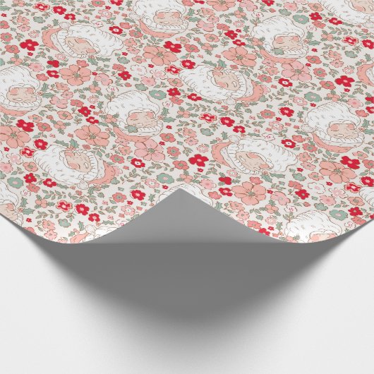 Retro Sinterklaas Kerstmis Bloemen Cadeaupapier (Hoek)