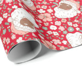 Retro  Sinterklaas Kerstmis Bloemen Cadeaupapier (Rol Hoek)