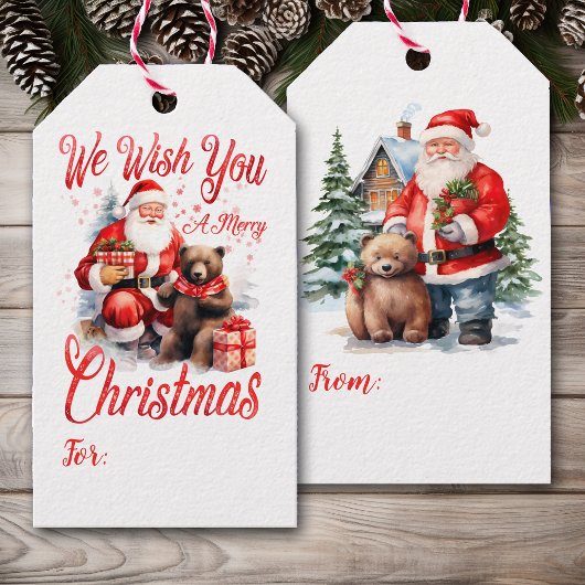 Retro Sinterklaas met Beer Kerst Cadeaulabel