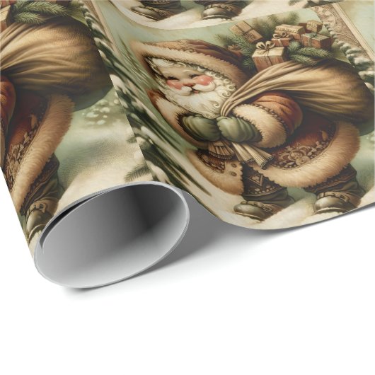 Retro Sinterklaas met geschenken Cadeaupapier (Rol Hoek)