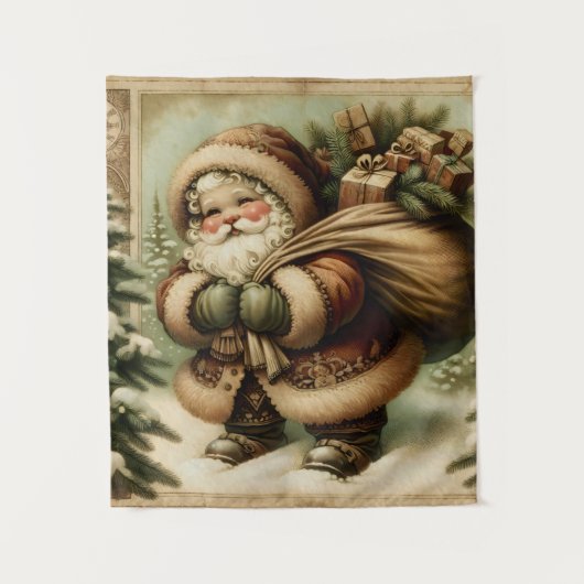 Retro Sinterklaas met geschenken Wandkleed (Voorkant)